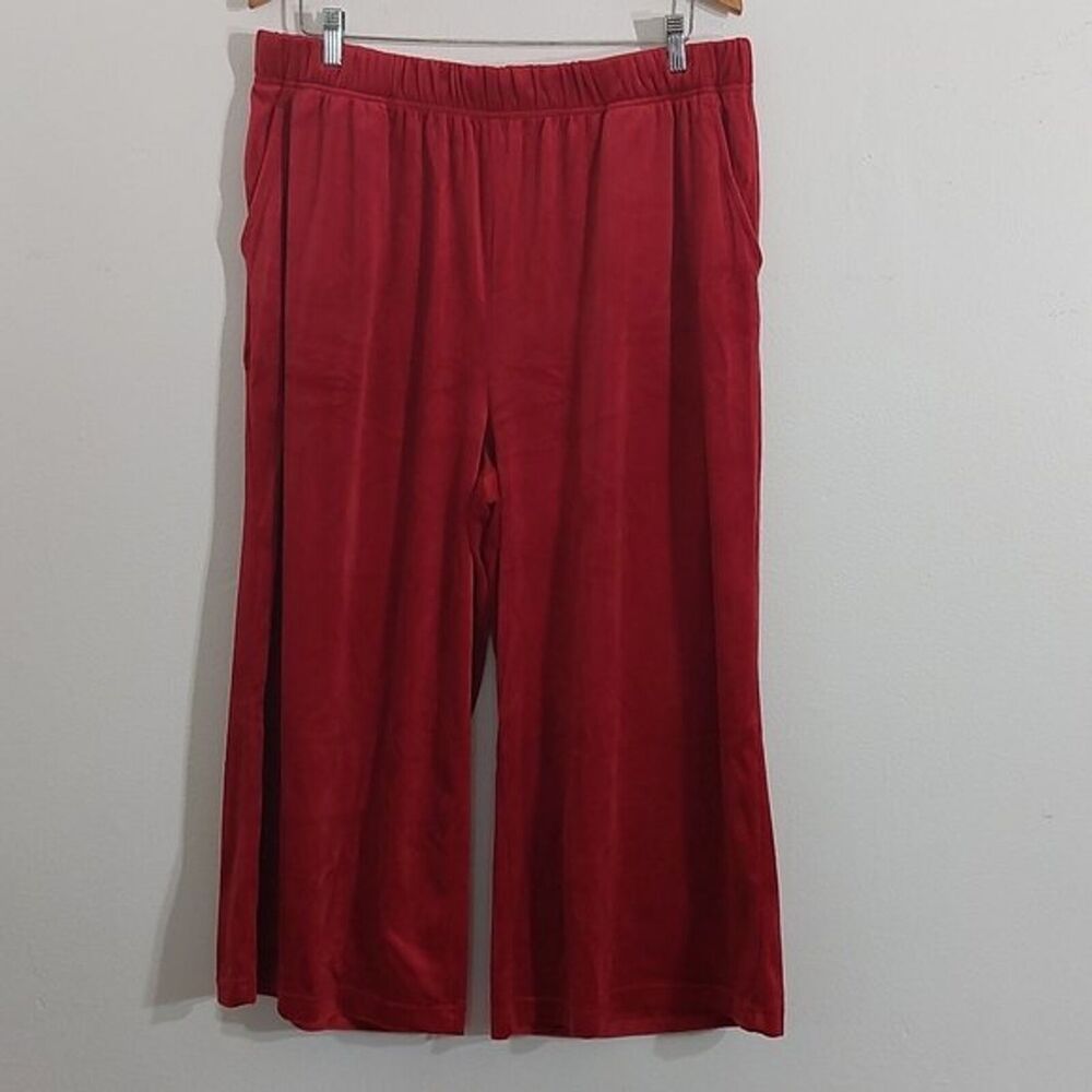 NWOT Woman Within Red Velour Wide Leg Cropped Pants Women's Size 18 / 20 L